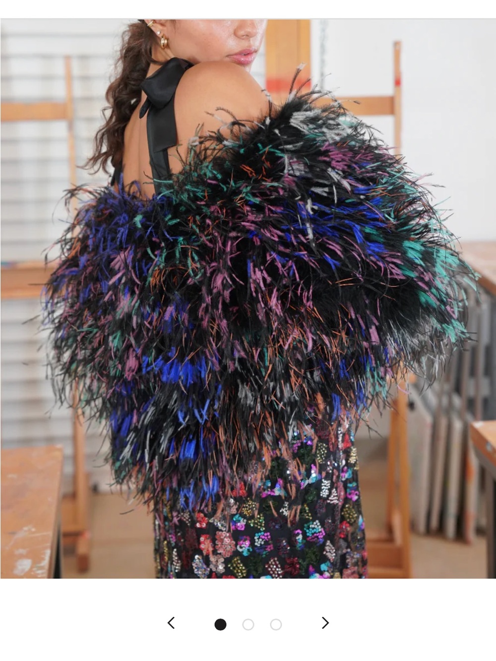Perna Black Floral Feather-Trim jacket